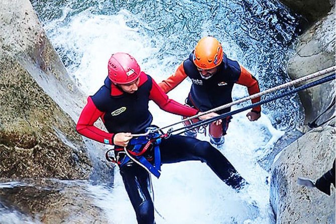 Aquatic canyoning near Benidorm. Estret de les Penyes Bollulla - Finishing at the Toll Salt waterfall