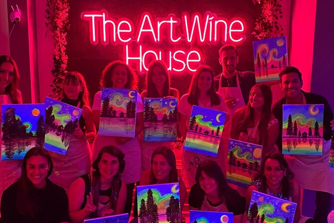 Paint a neon fluorescent picture while drinking unlimited wine - Why the finished canvas matters
